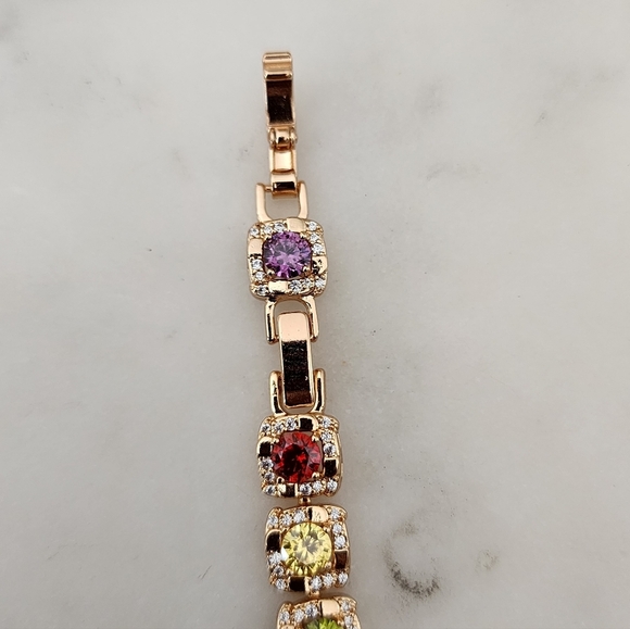 Rose Gold Plated  Multicolor Gemstone Bracelet - Picture 6 of 6